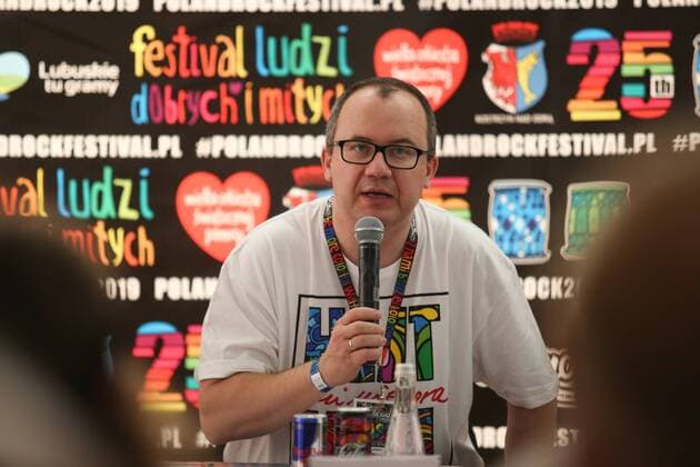 August 1, 2019, Kostrzyn, Poland: Adam Bodnar, Polish Commissioner for Human Rights speaks during the opening press conference during PolÃ¢â‚¬â ¢andÃ¢â‚¬â ¢Rock music festival in the festivalÃ¢â‚¬â ¢s Press Office in in Kostrzyn at Odra, Poland on August 1, 2019. Over 200 000 people is expected to participate in the festival making it one of the biggest music festivals in Europe. Adam Bodrar focuses on the hate speech during his work at the festival Kostrzyn Poland  - ZUMAn230 20190801_zaa_n230_073 Copyright: xDominikaxZarzyckax
