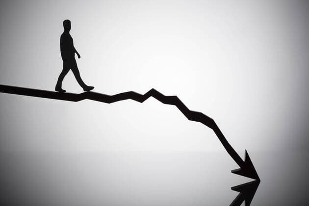  Person Walking On Arrow Moving In Downward Direction ,model released, Symbolfoto  Copyright: xAndreyPopovx Panthermedia25956747