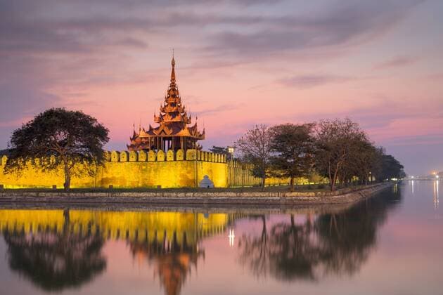 Sunset view of the Royal Palace, City Moat and City Wall in Mandalay, Myanmar (Burma), Asia Copyright: EdxHasler 1284-35