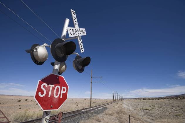 Railway crossing, Arizona, United States of America, North America Copyright: NeilxEmmerson 728-4845