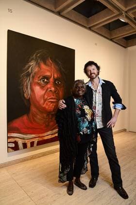 ARCHIBALD PEOPLE?S CHOICE AWARD, Aboriginal Elder Daisy Tjuparntarri Ward (left) and artist David Darcy pose for a photograph in front of David s portrait of Daisy at the Art Gallery of NSW in Sydney, Wednesday, August 14, 2019. David Darcy s portrait of Daisy, Tjuparntarri - Women s Business , has won the 2019 Archibald People s Choice award. ( NO ARCHIVING, EDITORIAL USE ONLY, NO USE IN BOOKS WITHOUT CONSENT SYDNEY NSW AUSTRALIA  Copyright: xBIANCAxDExMARCHIx 20190814001413241556