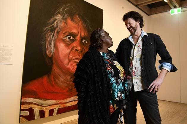 ARCHIBALD PEOPLE?S CHOICE AWARD, Aboriginal Elder Daisy Tjuparntarri Ward (left) and artist David Darcy pose for a photograph in front of David s portrait of Daisy at the Art Gallery of NSW in Sydney, Wednesday, August 14, 2019. David Darcy s portrait of Daisy, Tjuparntarri - Women s Business , has won the 2019 Archibald People s Choice award. ( NO ARCHIVING, EDITORIAL USE ONLY, NO USE IN BOOKS WITHOUT CONSENT SYDNEY NSW AUSTRALIA  Copyright: xBIANCAxDExMARCHIx 20190814001413241496