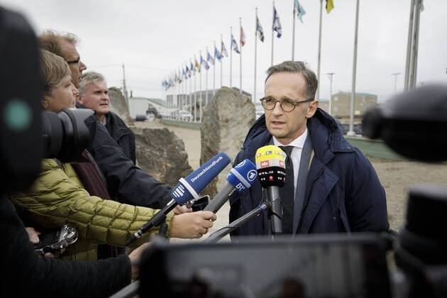 Bundesaussenminister Heiko Maas, SPD, gibt in Iqaluit Kanada ein Pressestatement.14.08.2019 Iqaluit Kanada