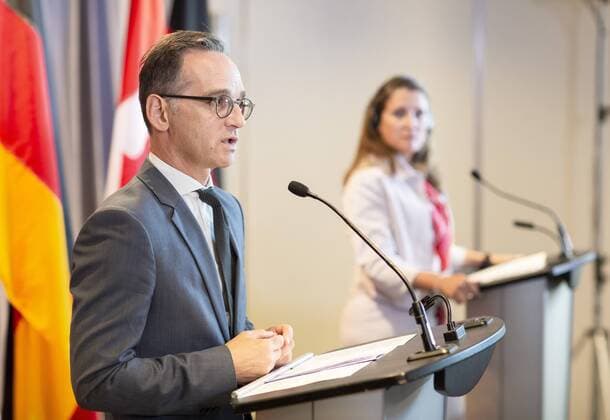 Bundesaussenminister Heiko Maas, SPD, bei einer PK mit der Aussenministerin von Kanada, Chrystia Freeland. Toronto, 14.08.2019 Toronto Kanada