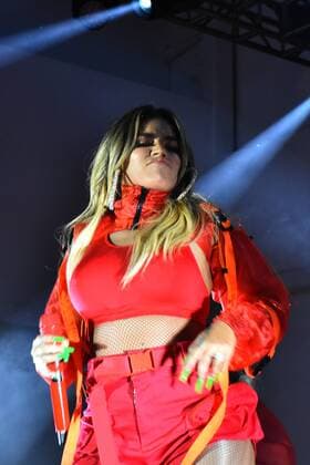Urban Decay Launch Party - Arrivals MEXICO CITY, MEXICO - AUGUST 15: Singer Karol G performs during Urban Decay cosmetics Launch at Galeria Luis Adelantado on August 15, 2019 in Mexico City, Mexico  Copyright: xCarlosxTischlerx EYE0634