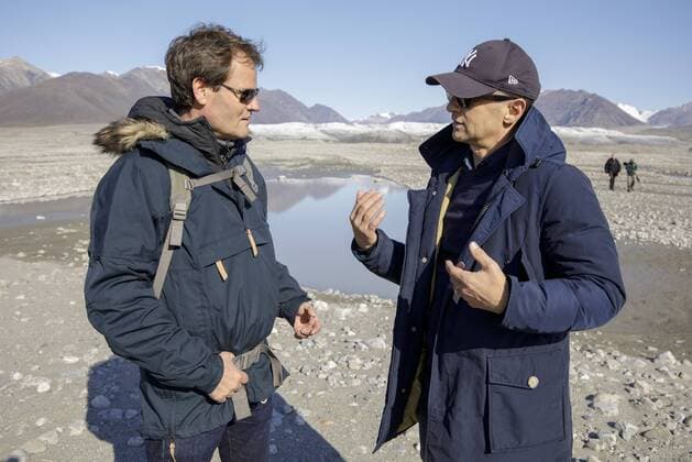 Bundesaussenminister Heiko Maas, SPD, besucht den Sirmilik Nationalpark in Pond Inlet Kanada . Hier mit Prof. Dr. Markus Rex, Leiter der Sektion Physik nder Atmosphaere, Alfred-Wegener-Institut, Helmholz-Zentrum fuer Polar- und Meeresforschung 15.08.2019 Pond Inlet Kanada