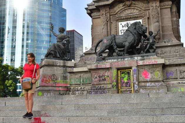 August 17, 2019: EUM20190817SOC02.JPG .CIUDAD DE MEXICO. VandalismVandalismo-Ãngel.- 17 de agosto de 2019. Aspectos del vandalismo que realizaron un grupo de mujeres a la par de la protesta feminista en contra de la violencia de genero, marcha que se llevo a cabo el viernes 16 de agosto. Foto: Agencia EL UNIVERSALHugo GarciaEELG Copyright: xElxUniversalx