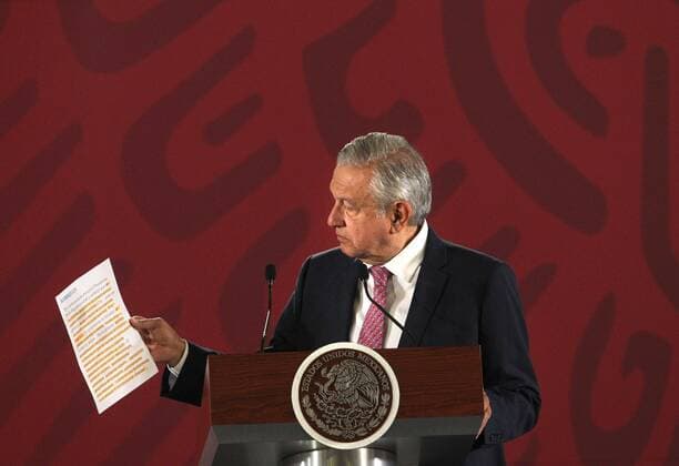 The president of Mexico, Andres Manuel Lopez Obrador, offers his morning press conference at the National Palace, in Mexico City, Mexico, 22 August 2019. Lopez Obrador denounced on Thursday that the opposition has undertaken a legal sabotage against the new airport of Santa Lucia through a hundred judicial shelters seeking to stop its construction. President of Mexico denounces a legal sabotage against the new airport !ACHTUNG: NUR REDAKTIONELLE NUTZUNG!  Copyright: xMarioxGuzmánx MEX947 20190822-637020920316056576