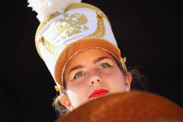 MOSCOW, RUSSIA - AUGUST 23, 2019: A girl takes part in the Spasskaya Tower Festival of Children s Wind Bands at the Children Playground in Red Square as part of the 12th Spasskaya Tower International Military Music Festival. Mikhail Tereshchenko TASS  TS0B77C4