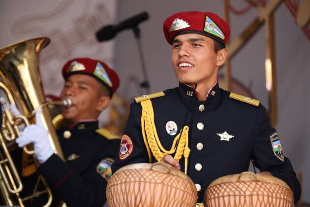 MOSCOW, RUSSIA - AUGUST 23, 2019: Participants in the Spasskaya Tower Festival of Children s Wind Bands perform at the Children Playground in Red Square as part of the 12th Spasskaya Tower International Military Music Festival. Mikhail Tereshchenko TASS  TS0B77C9