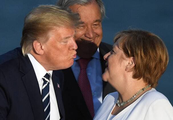 News Themen der Woche KW34 . 25 08 2019. Biarritz, France. Boris Johnson attends the G7- Day Two. President Trump greets Angela Merkel at the G7 Summit in Biarritz, France.  xAndrewxParsonsx xi-Imagesx IIM-20048-0238
