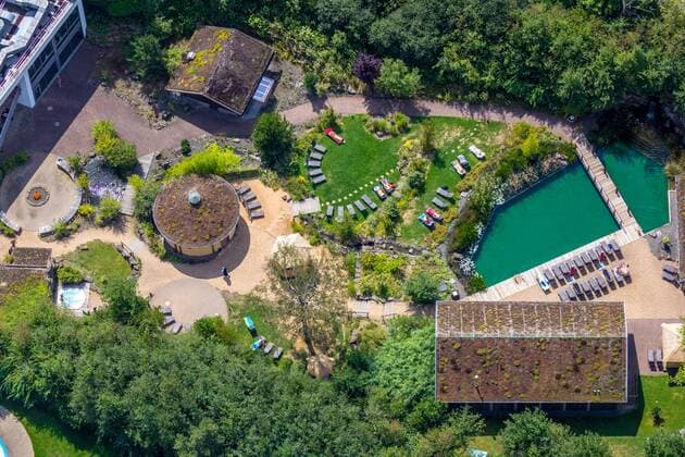 Luftbild, Schwimm in Gevelsberg, Saaunapark, Panorama-Sauna, Saunagarten SchwimmOchsenkamp, Schwimmbad, Gevelsberg, Nordrhein-Westfalen, Deutschland !ACHTUNGxMINDESTHONORARx60xEURO!