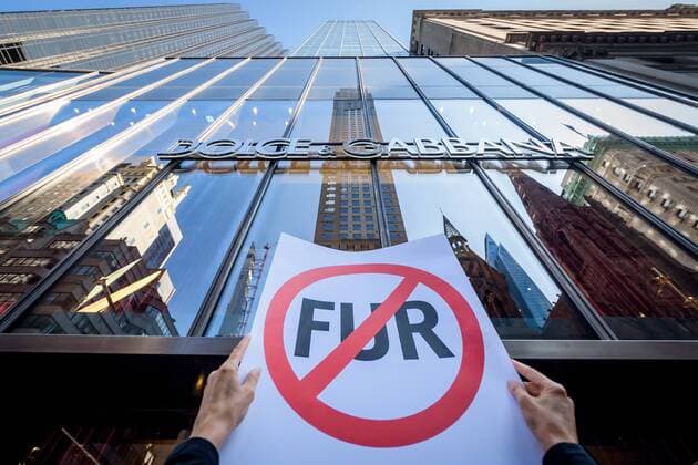 August 25, 2019, New York, USA: Animal Liberation activists targeted luxury fashion brands DIOR, FENDI, and D&G retail stores in New York on August 25, 2019 closing out the Official Animal Rights March weekend by sending a loud and powerful message to fur peddlers in NYC demanding they stop selling real fur and to stop killing animals for their fur. USA - ZUMAm432 20190825_znp_m432_004 Copyright: xErikxMcGregorx