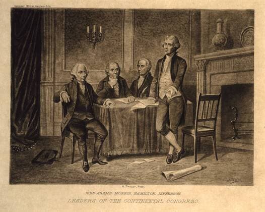 John Adams, Morris, Hamilton, Jefferson, Leaders of the Continental Congress, Augustus Tholey, 1896  Copyright: xCircaxImagesx ghi-circa05560