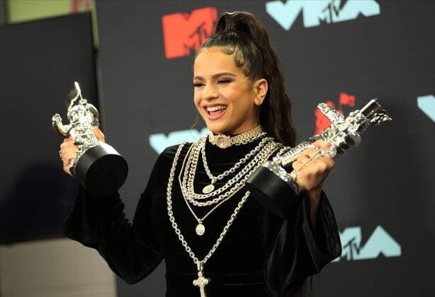 Rosalia holds her awards as she pose for photos in the press room during the 36th annual MTV Video Music Awards at the Prudential Center in Newark, NJ on Monday, August 26, 2019.  NJP20190826333 MONIKAxGRAFF