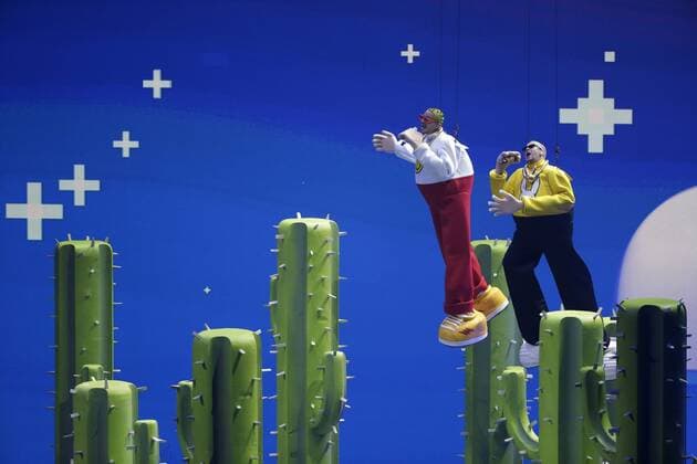 Bad Bunny and J Balvin perform at the 36th annual MTV Video Music Awards at the Prudential Center in Newark, NJ on Monday, August 26, 2019.  NJP20190821008 JOHNxANGELILLO