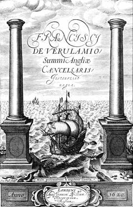 Francis Bacon Francis Bacon (1561-1626) English philosopher, scientist and statesman. Lord Chancellor 1618. In science advocated observation and experiment rather than Aristotelian deductive logic. Title page of his Instauratio Magna London 1620. Engraving Copyright: xPhoto12 AnnxRonanxPicturexLibraryx ARP07096_390001829