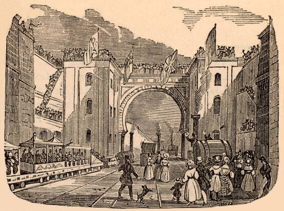IMAGO History, Die Geburt des Eisenbahnverkehrs: 1802-1830 Opening of the Liverpool and Manchester Railway, England on 15 September 1830. The engineer for the work was George Stephenson (1781-1848). Woodcut from Roads and Railroads, Vehicles, and Modes of Travelling (London, c1840). Photos12.com - Ann Ronan Picture Library Copyright: xPhoto12 AnnxRonanxPicturexLibraryx ARP07112_010002p