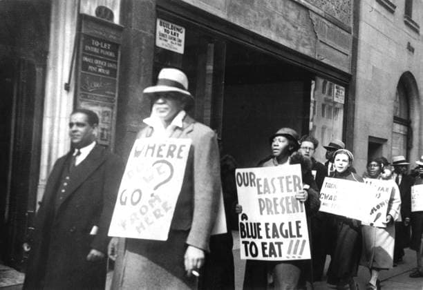 Demonstration of unemployed workers Demonstration of unemployed workers April 1934 United States Paris. BibliothÃ¨que nationale Copyright: xPhoto12 ArchivesxSnarkx DFS09A03_403