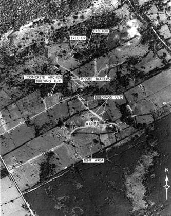 October1962, Cuban missiles crisis. San Cristobal base Cuban missiles crisis. San Cristobal base. Within 3 days, the launching area is completed, as well as the location of 2 lauching areas and the building of another missile. October 17, 1962 Cuba Photograph U.S. Air Force Copyright: xPhoto12 ArchivesxSnarkx DFS09A03_449