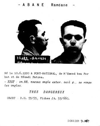 Police research card about Abane Ramdane, political leader of the revolution Police research card about Abane Ramdane, political leader of the revolution 1954-1962 France - Algerian War of Independence Copyright: xPhoto12 ArchivesxSnarkx DFS09A04_240