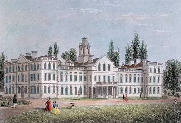 Smallpox Hospital, Highgate, London, c1871 Smallpox Hospital, Highgate, London, c1871. Built to meet needs of epidemic of 1870 71. Windows show influence of Florence Nightingale s principles of ventilation. Engraving Copyright: xPhoto12 AnnxRonanxPicturexLibraryx ARP07103460000249