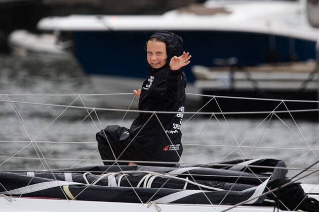 190828 Swedish climate activist Greta Thunberg arrives to North Cove Marina at the boat Malizia on August 28, 2019 in New York. Photo: Joel Marklund BILDBYRAN kod JM 88010 BBENG Greta Thunberg klimat klimataktivist climate climate activist climate change *** 190828 Swedish climate activist Greta Thunberg arrives to North Cove Marina at the boat Malizia on August 28, 2019 in New York Photo Joel Marklund BILDBYRAN kod JM 88010 BBENG Greta Thunberg klimat klimataktivist climate climate activist climate change,  Copyright: JOELxMARKLUND 41934281st