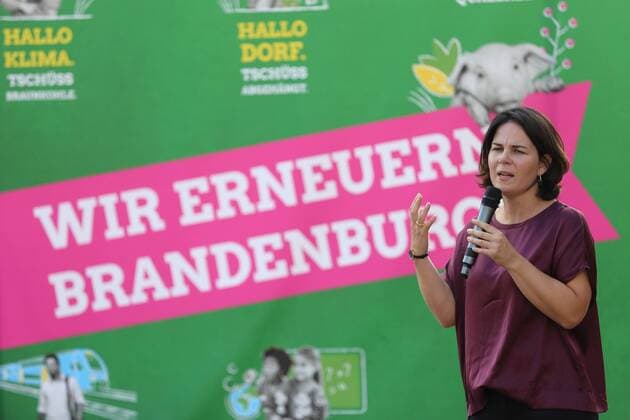 Annalena Baerbock (Bundesvorsitzende von Bündnis 90 Die Grünen) spricht bei einer Wahlkampfveranstaltung für die Landtagswahl in Brandenburg, Potsdam, 30. August 2019. Die Wahl findet am 1. September statt. Landtagswahl Brandenburg 2019: Wahlkampfveranstaltung von Bündnis 90 Die Grünen