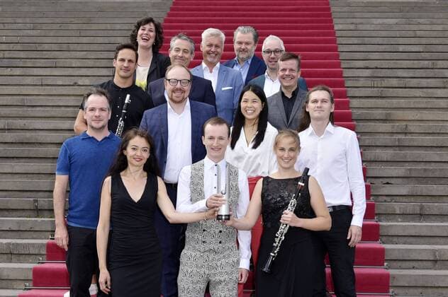 Entertainment Bilder des Tages Emmanuel Pahud, Midori Seiler, Andreas Ottensamer, Konstantin Reinfeld, Benedikt Kristjansson, Friederike Roth, Kerstin Schüssler-Bach, Michael Becker, Clemens Trautmann, Guido Evers, Till Janczukowicz, Tobias Feilen und Burkhard Glashoff bei der Pressekonferenz zur Bekanntgabe der Preisträger des Opus Klassik 2019 im Konzerthaus Berlin. Berlin, 02.09.2019