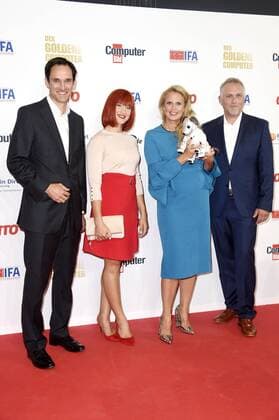Frank Mahlberg, Miss IFA 2019, Barbara Schöneberger und Dirk Kuchel bei der Verleihung Der Goldene Computer 2019 im Axel Springer SE Haus. Berlin, 02.09.2019
