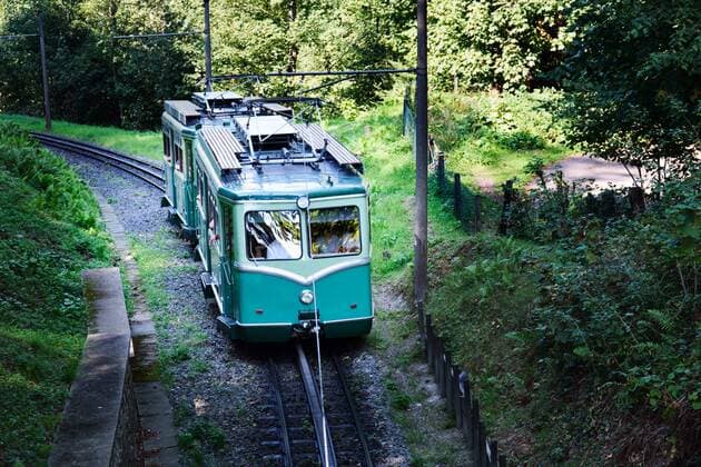 Train to mountain Drachenfels in Koenigswinter Image of train to the famous mountain Drachenfels in Koenigswinter, Germany in summer
