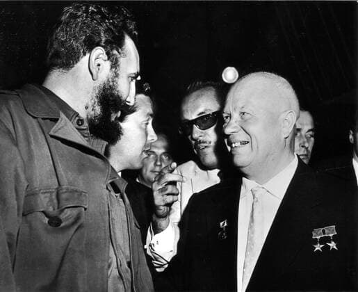 Nikita Khrushchev and Fidel Castro 1960 Session of the U.N. general meeting. In the hall, meeting between Nikita Khrushchev and Fidel Castro September 20, 1960 U.N. Copyright: xPhoto12 ArchivesxSnarkx DFS09A10_277