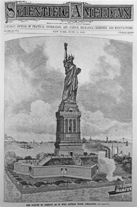 The Statue of Liberty The Statue of Liberty in New York Illustration published in Scientific American in 1885 before the end of the construction. The caption of the engraving is: The Statue of Liberty as it will appear when completed . It will be inaugurated one year after, on October 28, 1886. Copyright: xPhoto12 ArchivesxSnarkx DFS12A00_059