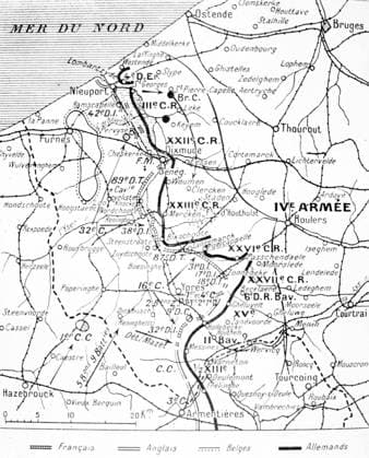 Map of the Battle of Flanders First World War. Map of the front line at Flanders, 1st November 1914. Publication dans le journal L Illustration on 27th November 1915. Copyright: xPhoto12 ArchivesxSnarkx DFS12A00_153