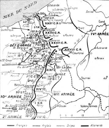 Map of the Franco-Belgian-British and German Frontlines First World War. Map of the Franco-Belgian-British and German frontlines, 22nd October 1914, at the beginning of the Battle of Yser. (Det. Army of Belgium: General d Urbal.) Copyright: xPhoto12 ArchivesxSnarkx DFS12A00_209