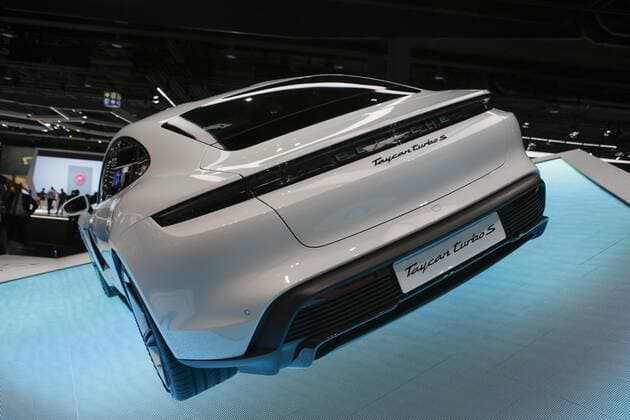 Germany: Porsche at the 68. IAA Frankfurt The German car manufacturer Porsche displays the Taycan Turbo S electric sports car at the 2019 Internationale Automobil-Ausstellung (IAA). Frankfurt Hesse Germany Messe Frankfurt  MichaelxDebets