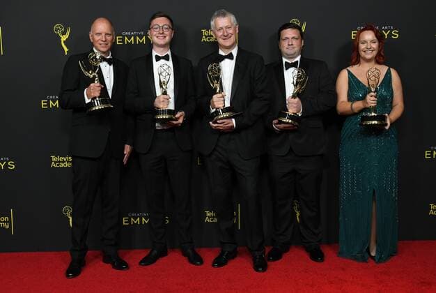 Bilder des Jahres 2019, Entertainment 09 September Entertainment Themen der Woche KW37 Entertainment Bilder des Tages 15 September 2019 - Los Angeles, California - Philip Clements, Harry Barnes, Stefan Henrix, Joe Beal, Anna Wright. 2019 Creative Arts Emmys Awards -- Press Room held at Microsoft Theater L.A. Live. Photo Credit: Birdie Thompson AdMedia 245021 2019-09-15 California Los Angeles Etats-Unis  Copyright: xAdMediax STAR_245021_224