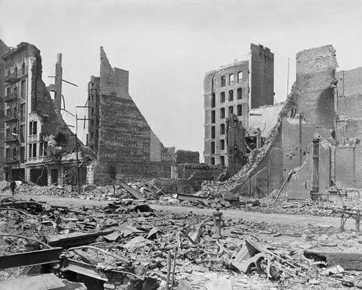 Turk Street from Corner of Market and Mason Streets after Earthquake, San Francisco, California, USA, Detroit Publishing Company, 1906  Copyright: CircaxImages ghi-circa00682