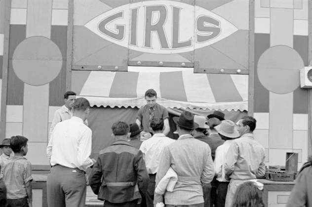 Ticket Seller at Carnival, Brownsville, Texas, USA, Arthur Rothstein for Farm Security Administration, February 1942  Copyright: CircaxImages ghi-circa01623