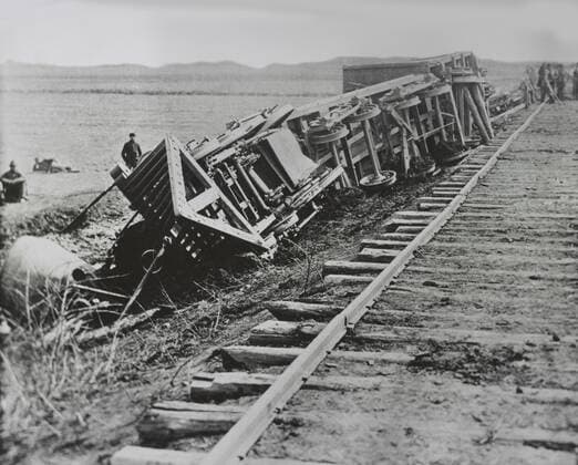 Derailed Train during American Civil War, Manassas, Virginia, USA, by Andrew J. Russell, early 1860 s  Copyright: CircaxImages ghi-circa02687