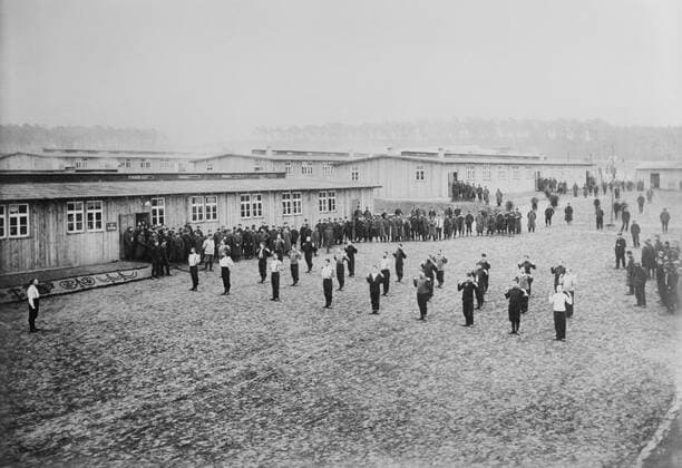 Prisoners Exercising at Prisoner of War Camp, Wünsdorf, Zossen, Germany, Bain News Service, 1915  Copyright: CircaxImages ghi-circa02849