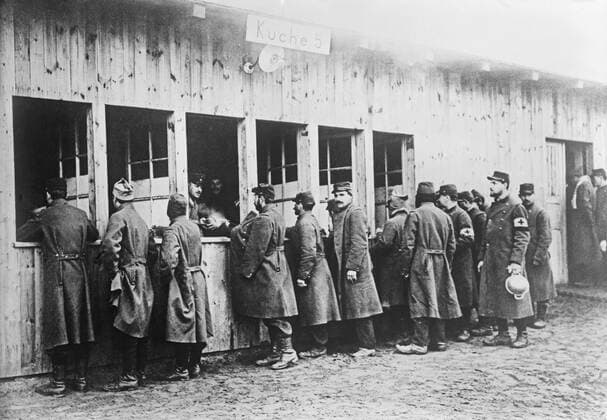 Prisoners Getting Rations at Prisoner of War Camp, Wünsdorf, Zossen, Germany, Bain News Service, 1915  Copyright: CircaxImages ghi-circa02850