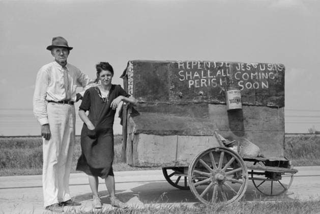 Traveling Evangelists with Cart on Road between Lafayette and Scott, Louisiana, USA, Russell Lee, Farm Security Administration, October 1938 Editorial Use Only  Copyright: CircaxImages ghi-circa04863