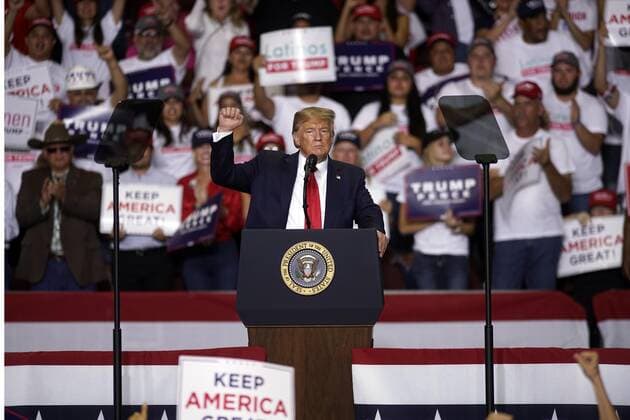 September 16, 2019, Albuquerque, NEW MEXICO, USA: 091619 .President Donald Trump,<cq>, takes the stage to address supporters at the Star Center at the Rally .Photographed on Monday September 16, 2019. Journal Albuquerque USA - ZUMAab1_ 20190916_zaf_ab1_010 Copyright: xAdolphexPierre-Louisx