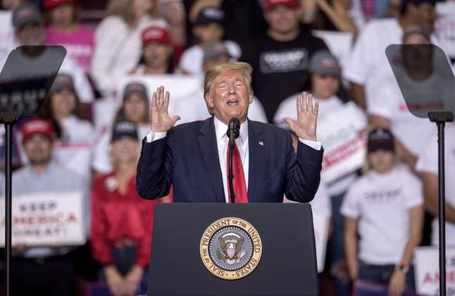 Sept.16, 2019 - Rio Rancho, New Mexico, U.S. - President DONALD TRUMP conducts a Keep America Great Rally at the Santa Ana Star Center. Rio Rancho U.S. - ZUMAce6_ 20190916_zaf_ce6_034 Copyright: xBrianxCahnx