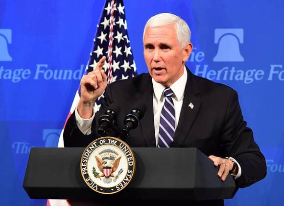 Vice President Mike Pence delivers remarks on the US-Mexico-Canada trade agreement at the Heritage Foundation in Washington, DC on Tuesday, September 17, 2019.  WAP20190917308 KEVINxDIETSCH