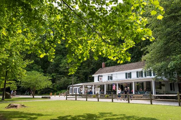 Wissahickon Creek Valley Park with Valley Green Inn off Forbidden Drive, Northwest Philadelphia, Pennsylvania, USA CopyrightxJumpingxRocksxInc 4037_14_philadelphia_wissahickon_park_5
