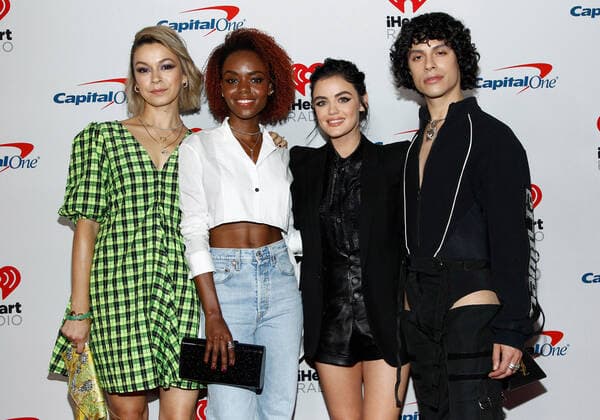Julia Chan, Ashleigh Murray, Lucy Hale and Jonny Beauchamp arrive for the iHeartRadio Music Festival at the T-Mobile Arena in Las Vegas, Nevada on Saturday, September 21, 2019.  LAV2019092154 JAMESxATOA