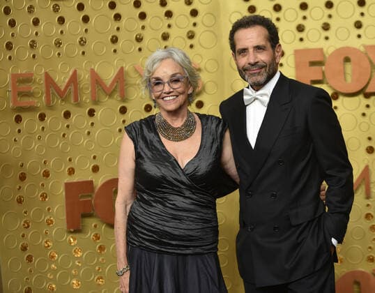 Brooke Adams (L) and Tony Shalhoub arrive for the 71st annual Primetime Emmy Awards held at the Microsoft Theater in downtown Los Angeles on Sunday, September 22, 2019.  LAP20190922645 CHRISTINExCHEW