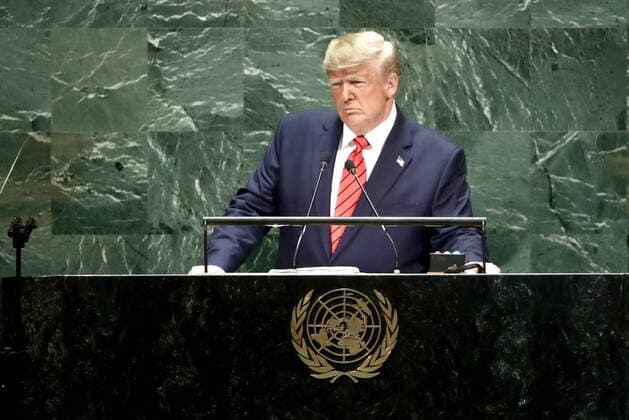 Bilder des Jahres 2019, News 09 September News Themen der Woche KW39 News Bilder des Tages NEW YORK CITY, USA - SEPTEMBER 24, 2019: US President Donald Trump speaks at a ceremony to open the 74th session of the UN General Assembly at the headquarters of the United Nations in Manhattan. Valery Sharifulin TASS  TS0BC2A8